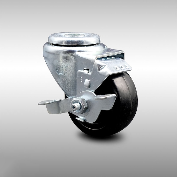 3 Inch SS Hard Rubber Wheel Swivel Bolt Hole Caster with Brake
